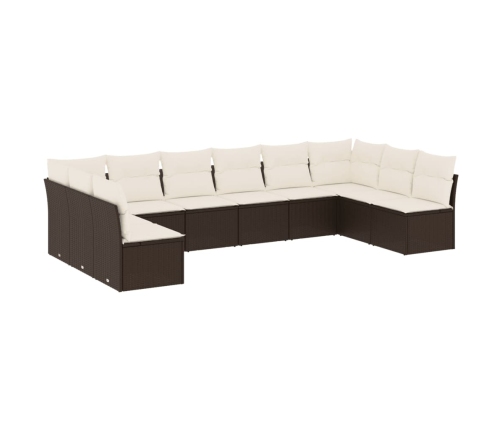 vidaXL 10-daļīgs dārza dīvāna komplekts, matrači, brūna PE rotangpalma