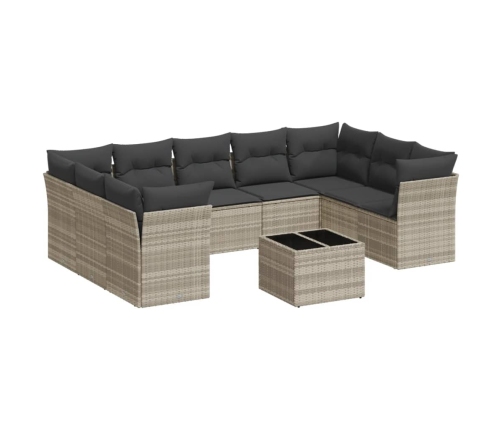 10-Daļīgs Dārza Dīvāna Komplekts Ar Matračiem, Pelēka Pe Pinums Vidaxl