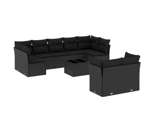 vidaXL 10-daļīgs dārza dīvāna komplekts, matrači, melna PE rotangpalma