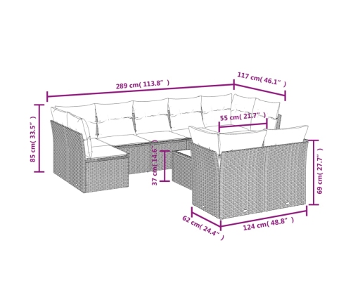 10-Daļīgs Dārza Dīvāna Komplekts, Matrači, Melna Pe Rotangpalma Vidaxl