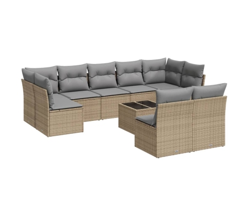 vidaXL 10-daļīgs dārza dīvāna komplekts, matrači, bēša PE rotangpalma