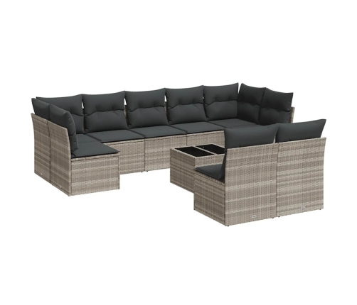 vidaXL 10-daļīgs dārza dīvāna komplekts ar matračiem, pelēka PE pinums