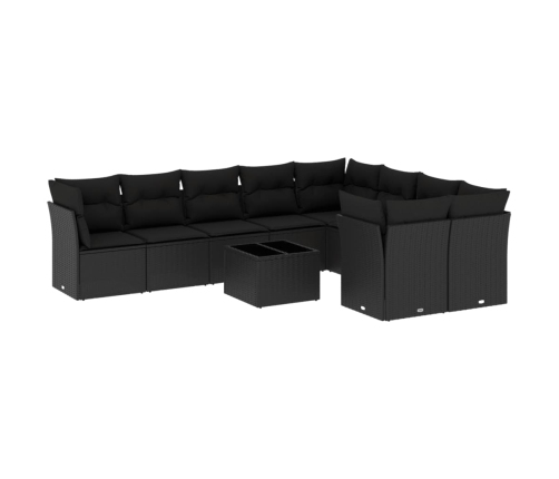 vidaXL 10-daļīgs dārza dīvāna komplekts, matrači, melna PE rotangpalma