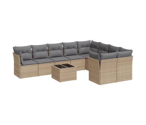 vidaXL 10-daļīgs dārza dīvāna komplekts, matrači, bēša PE rotangpalma