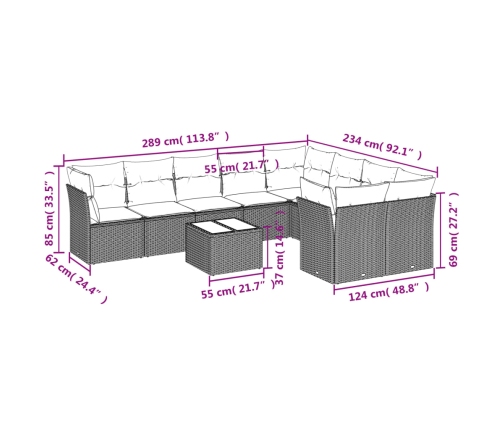 vidaXL 10-daļīgs dārza dīvāna komplekts, matrači, bēša PE rotangpalma