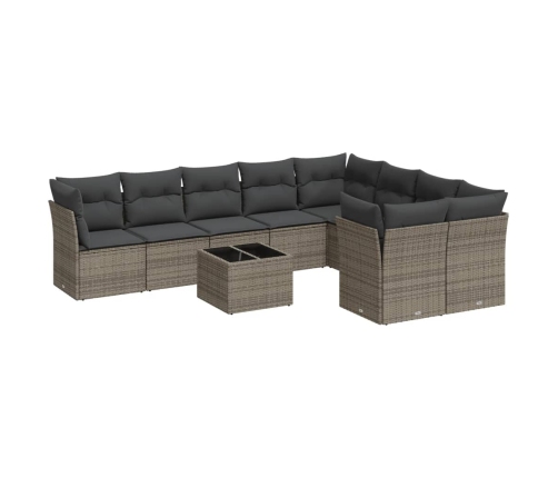 vidaXL 10-daļīgs dārza dīvāna komplekts ar matračiem, pelēks PE pinums