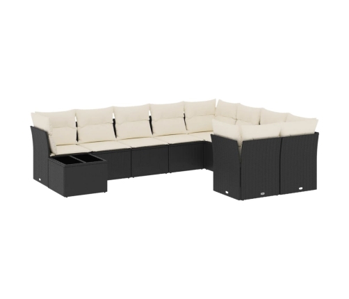 vidaXL 10-daļīgs dārza dīvāna komplekts, matrači, melna PE rotangpalma