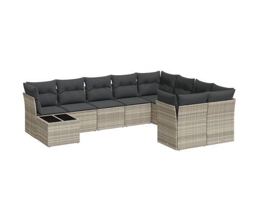 vidaXL 10-daļīgs dārza dīvāna komplekts ar matračiem, pelēka PE pinums