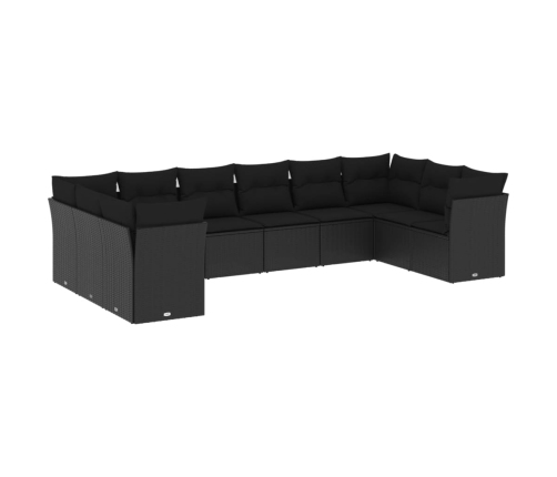 vidaXL 10-daļīgs dārza dīvāna komplekts, matrači, melna PE rotangpalma