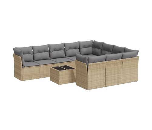 vidaXL 11-daļīgs dārza dīvāna komplekts, matrači, bēša PE rotangpalma