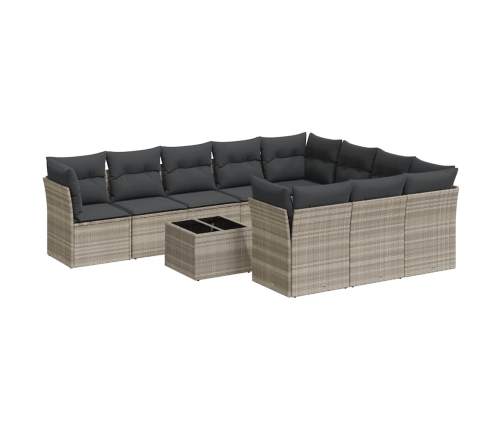 vidaXL 11-daļīgs dārza dīvāna komplekts ar matračiem, pelēka PE pinums