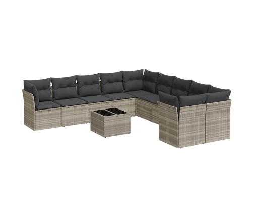 11-Daļīgs Dārza Dīvāna Komplekts Ar Matračiem, Pelēka Pe Pinums Vidaxl