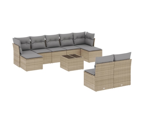 vidaXL 10-daļīgs dārza dīvāna komplekts, matrači, bēša PE rotangpalma