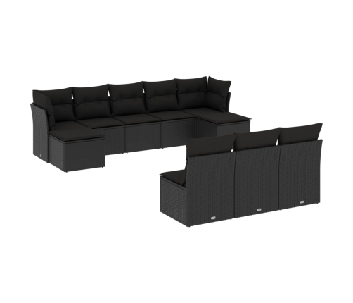 vidaXL 10-daļīgs dārza dīvāna komplekts, matrači, melna PE rotangpalma