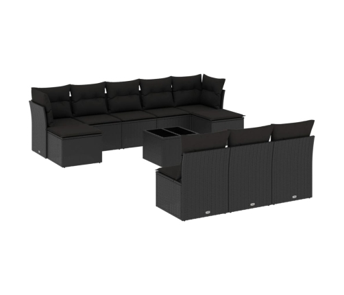 vidaXL 11-daļīgs dārza dīvāna komplekts, matrači, melna PE rotangpalma