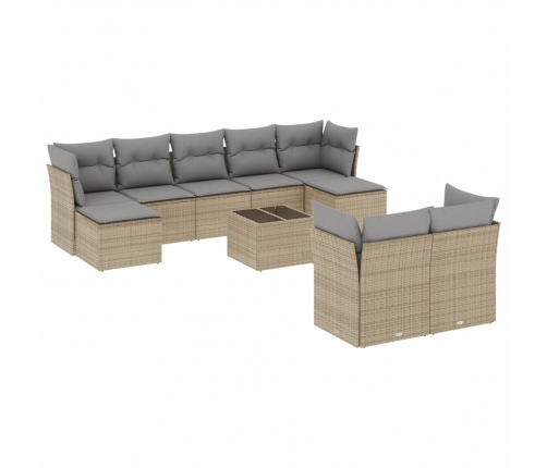 vidaXL 10-daļīgs dārza dīvāna komplekts, matrači, bēša PE rotangpalma