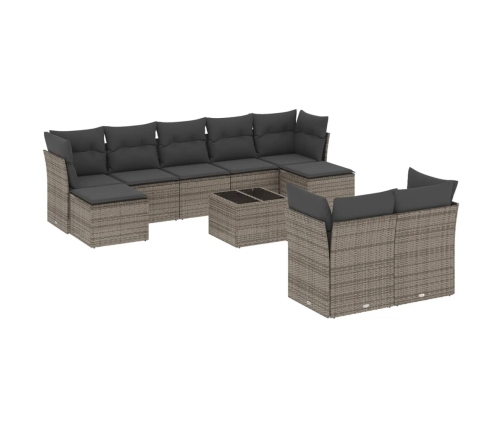 vidaXL 10-daļīgs dārza dīvāna komplekts ar matračiem, pelēks PE pinums