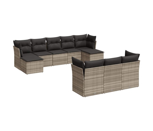 vidaXL 10-daļīgs dārza dīvāna komplekts ar matračiem, pelēka PE pinums