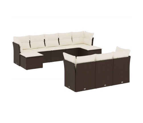 vidaXL 10-daļīgs dārza dīvāna komplekts, matrači, brūna PE rotangpalma