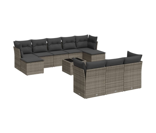 vidaXL 11-daļīgs dārza dīvāna komplekts ar matračiem, pelēks PE pinums