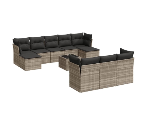 vidaXL 11-daļīgs dārza dīvāna komplekts ar matračiem, pelēka PE pinums