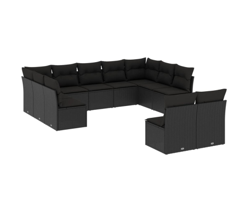 vidaXL 11-daļīgs dārza dīvāna komplekts, matrači, melna PE rotangpalma