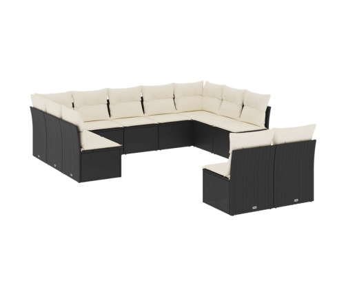 vidaXL 11-daļīgs dārza dīvāna komplekts, matrači, melna PE rotangpalma