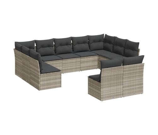 vidaXL 11-daļīgs dārza dīvāna komplekts ar matračiem, pelēka PE pinums