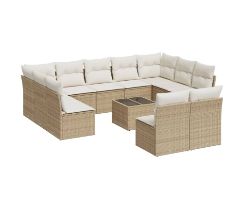 vidaXL 12-daļīgs dārza dīvāna komplekts, matrači, bēša PE rotangpalma