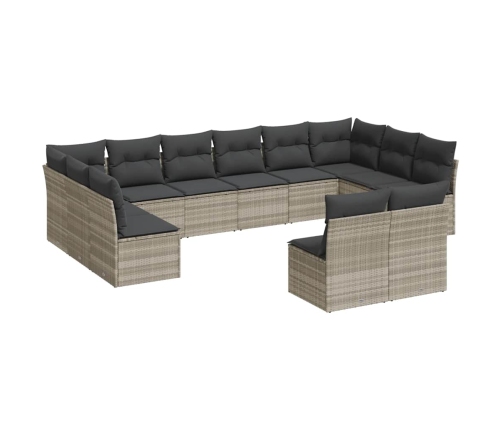 vidaXL 12-daļīgs dārza dīvāna komplekts ar matračiem, pelēka PE pinums