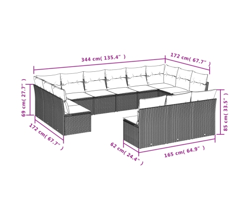 13-Daļīgs Dārza Dīvāna Komplekts Ar Matračiem, Pe Rotangpalma Vidaxl