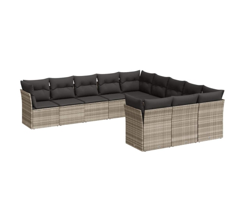 vidaXL 11-daļīgs dārza dīvāna komplekts ar matračiem, pelēka PE pinums