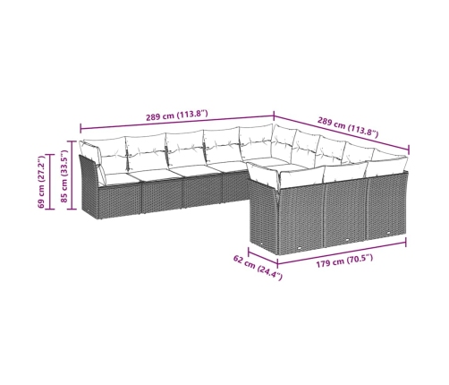 vidaXL 11-daļīgs dārza dīvāna komplekts ar matračiem, pelēka PE pinums