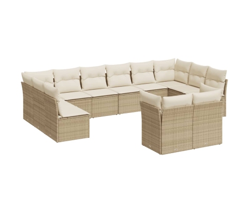 vidaXL 12-daļīgs dārza dīvāna komplekts, matrači, bēša PE rotangpalma