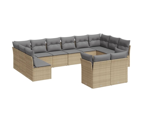 vidaXL 12-daļīgs dārza dīvāna komplekts, matrači, bēša PE rotangpalma