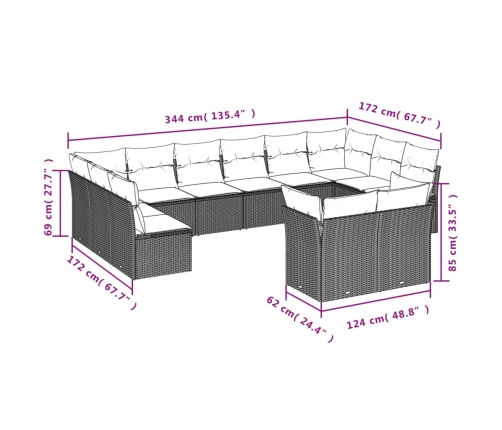 vidaXL 12-daļīgs dārza atpūtas mēbeļu komplekts, matrači, pelēks PE