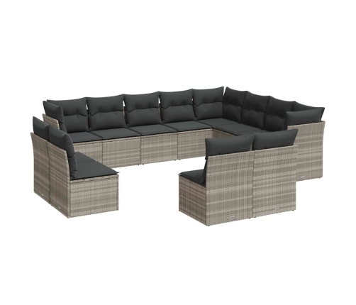 vidaXL 12-daļīgs dārza dīvāna komplekts ar matračiem, pelēka PE pinums