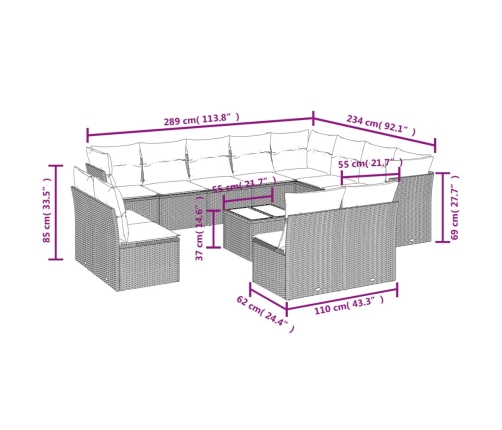 13-Daļīgs Dārza Dīvāna Komplekts Ar Matračiem, Pe Rotangpalma Vidaxl