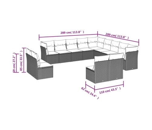 vidaXL 13-daļīgs dārza dīvāna komplekts ar matračiem, PE rotangpalma