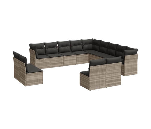 vidaXL 13-daļīgs dārza dīvāna komplekts ar matračiem, pelēka PE pinums