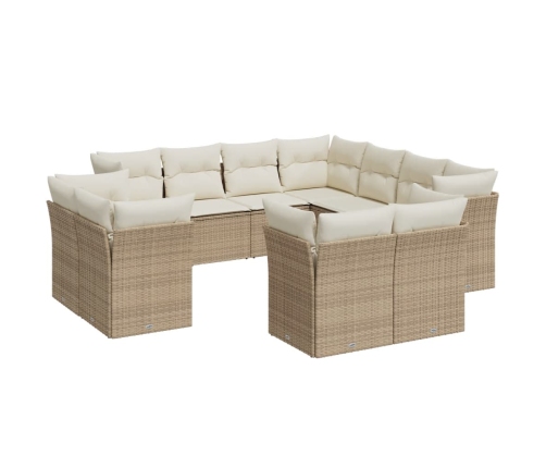 vidaXL 11-daļīgs dārza dīvāna komplekts, matrači, bēša PE rotangpalma