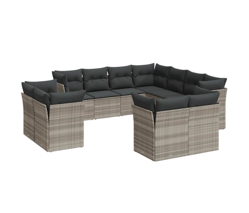 vidaXL 11-daļīgs dārza dīvāna komplekts ar matračiem, pelēka PE pinums