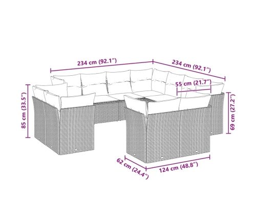 vidaXL 11-daļīgs dārza dīvāna komplekts ar matračiem, pelēka PE pinums