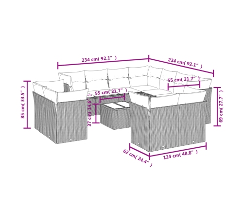 vidaXL 12-daļīgs dārza dīvāna komplekts ar matračiem, pelēka PE pinums