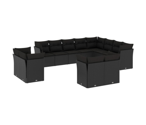 vidaXL 12-daļīgs dārza dīvānu komplekts, matrači, melna PE rotangpalma