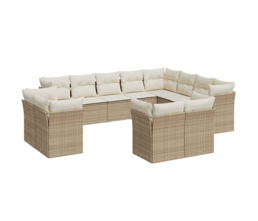 vidaXL 12-daļīgs dārza dīvāna komplekts, matrači, bēša PE rotangpalma