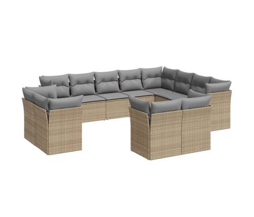 vidaXL 12-daļīgs dārza dīvāna komplekts, matrači, bēša PE rotangpalma