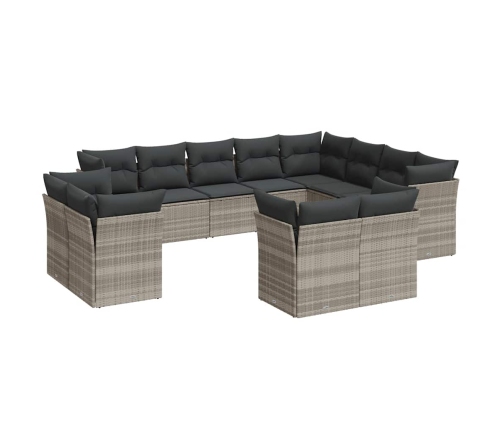 vidaXL 12-daļīgs dārza dīvāna komplekts ar matračiem, pelēka PE pinums