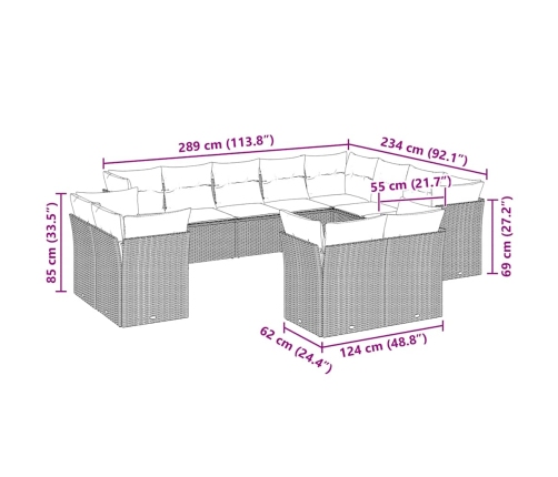 vidaXL 12-daļīgs dārza dīvāna komplekts ar matračiem, pelēka PE pinums