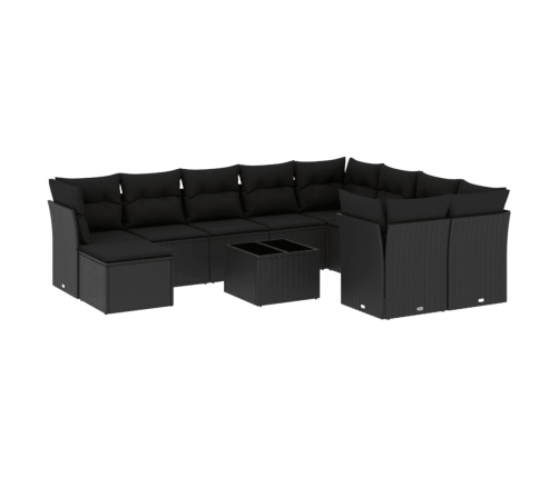vidaXL 11-daļīgs dārza dīvāna komplekts, matrači, melna PE rotangpalma